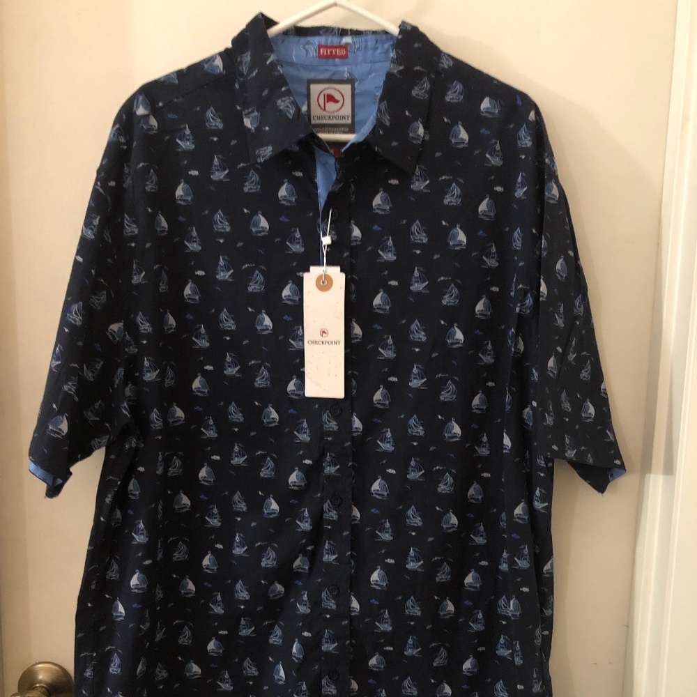 CheckPoint Mens 2XL Dress Shirt Short Sleeves 100% Cotton